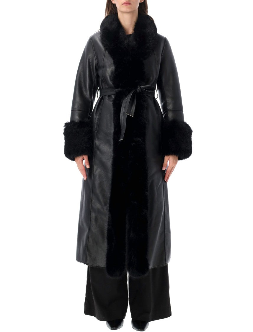 Urbancode Reversible Leather Plush Fur Trim Long Coat