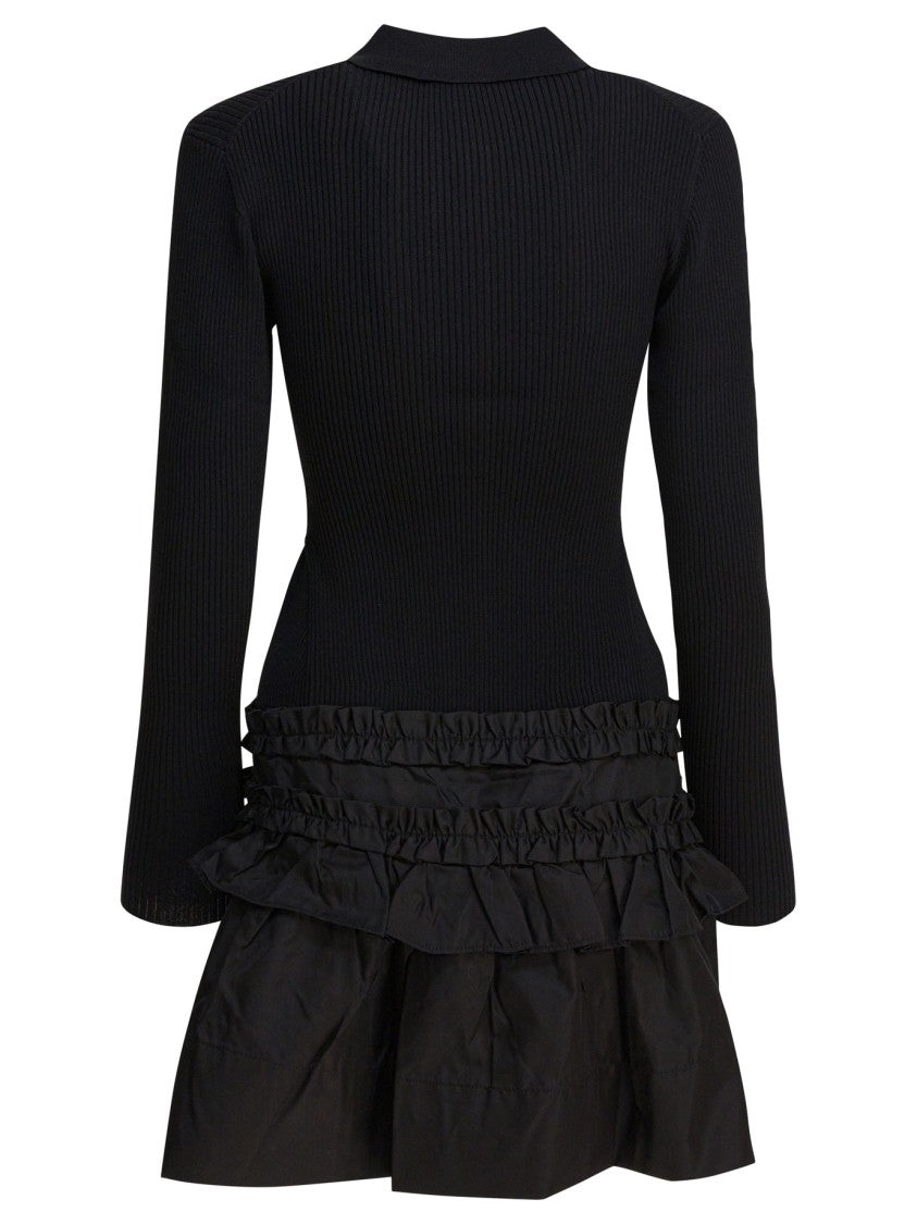 Ganni Black Flared Dress With Ribbed Details