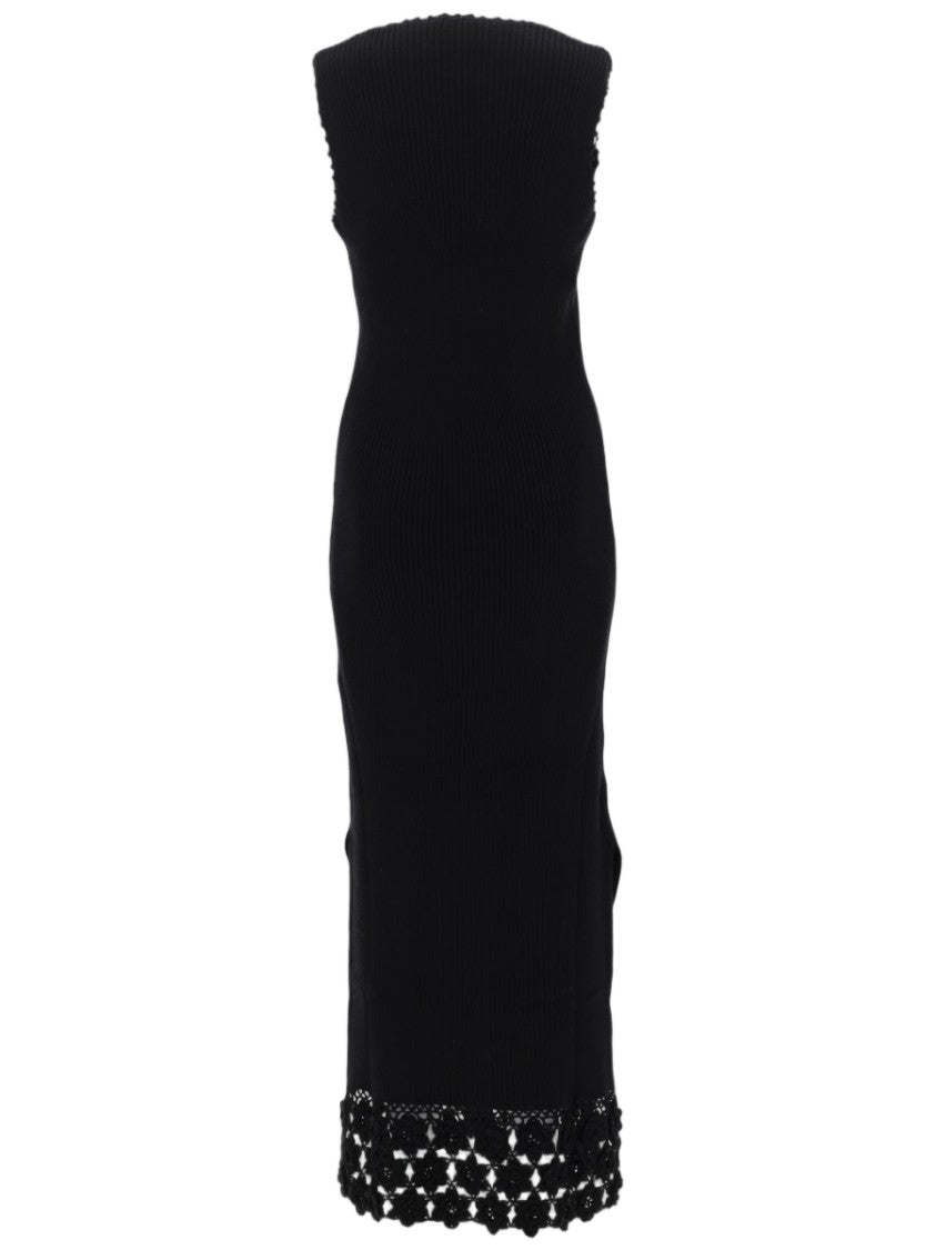 Ganni Ribbed Knit V-Neck Crochet Dress