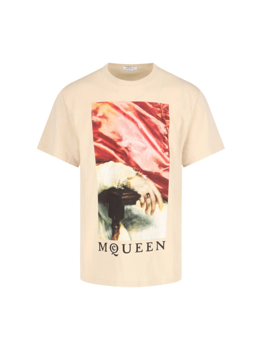 Alexander Mcqueen Portrait Logo T-Shirt – Beige