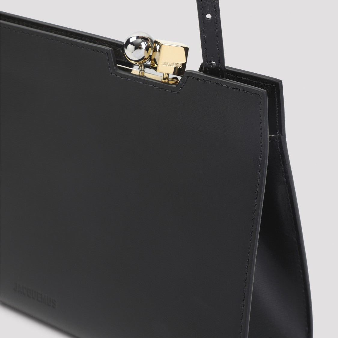 Jacquemus Structured Black Leather Handbag With Metallic Clasp