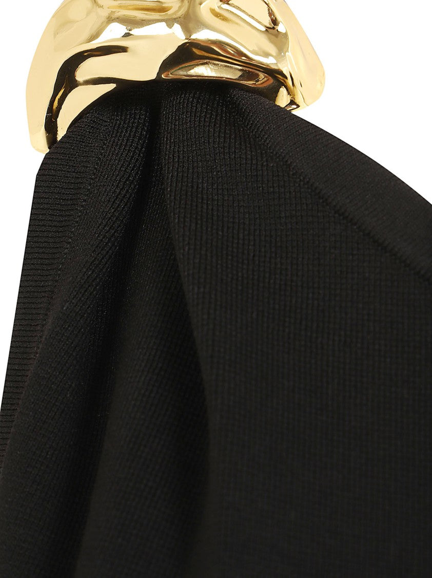 Elisabetta Franchi One-Shoulder Fitted Knit Dress With Golden Tie And Slit