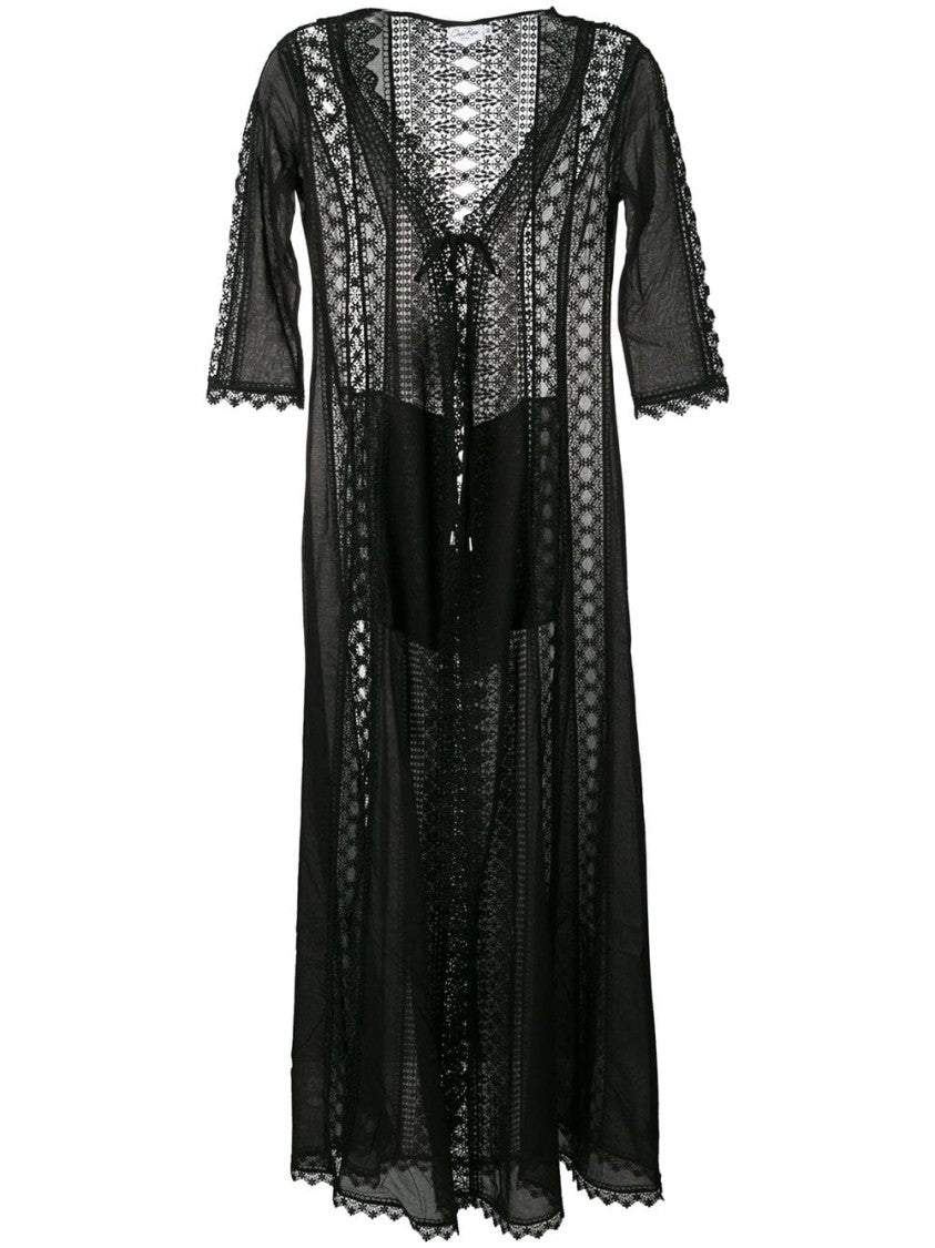 Charo Ruiz Ibiza Long Sheer Black Jacket With Lace Detailing