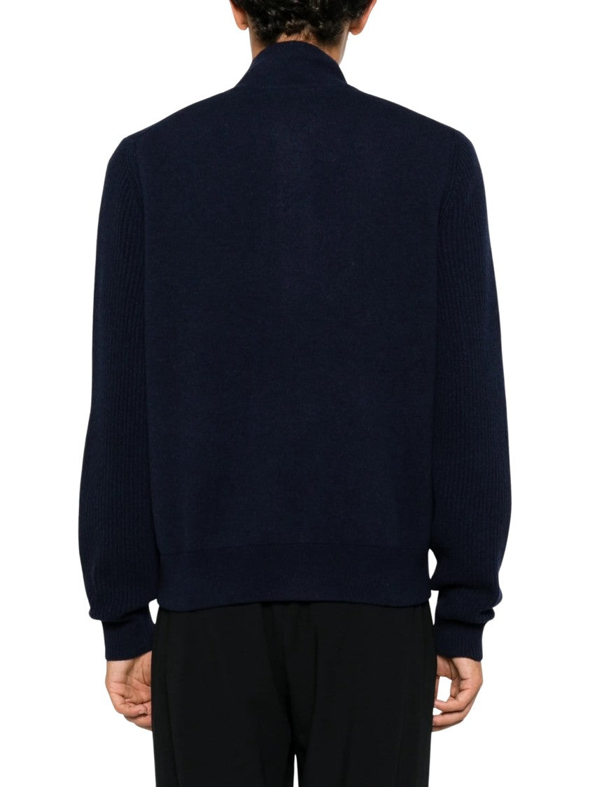 Lardini Ribbed-Knit Panelled High-Collar Jacket