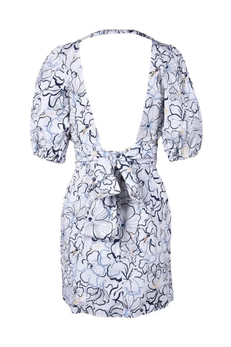 Attic And Barn White/Blue Cotton Graphic Dress