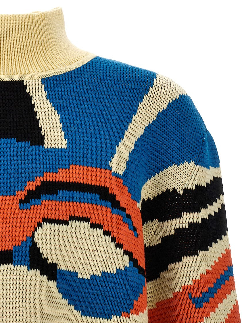 Bluemarble Jacquard Wool Sweater With High Neck And Textured Design