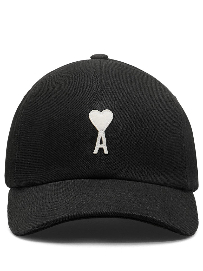 Ami Paris Black Baseball Cap With Embroidered Heart Emblem