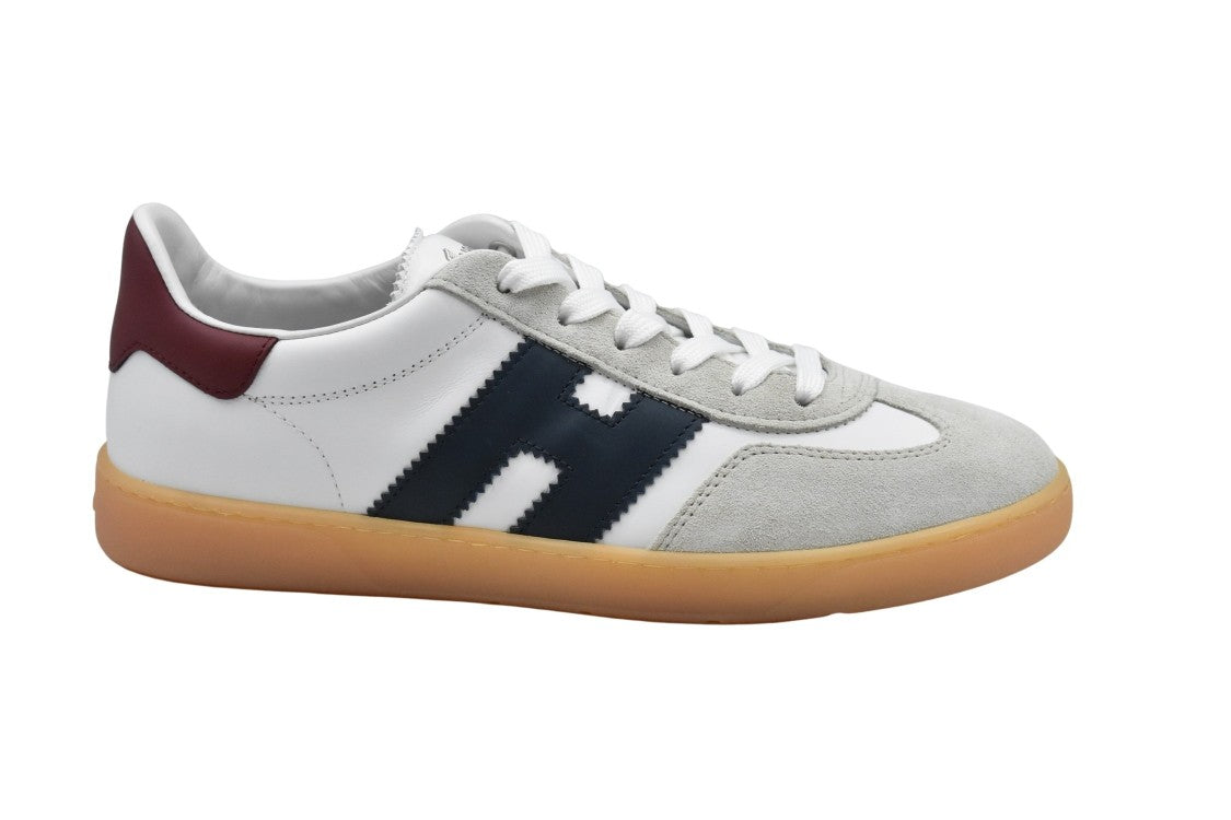 Hogan Laced Sneakers With Grey Suede Accents And Burgundy Heel