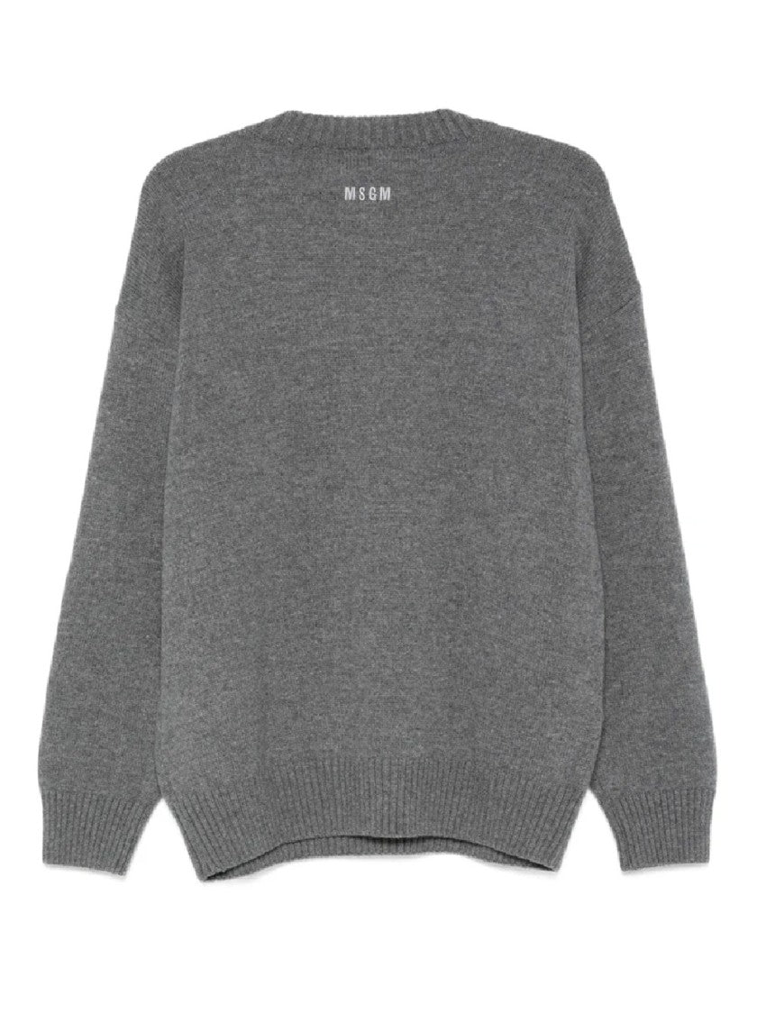 Msgm Relaxed Fit Knit Sweater With Embroidered Logo