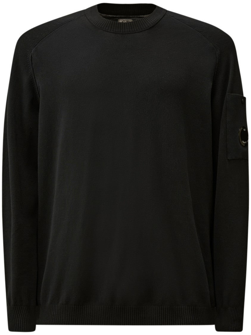 C.P. Company Cotton Crepe Crewneck Sweater With Unique Lens Detail