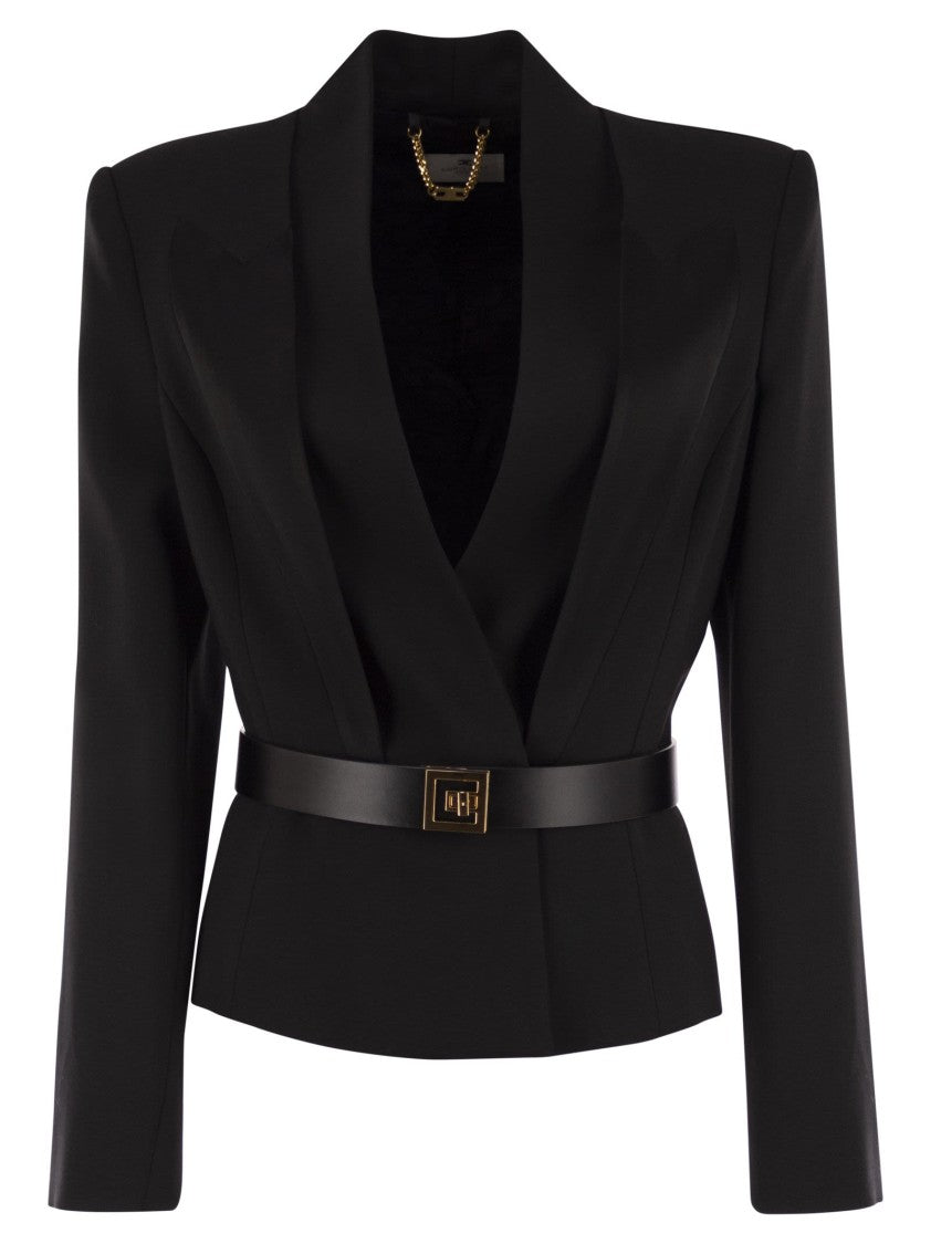 Elisabetta Franchi Crepe Jacket With Satin Lapels