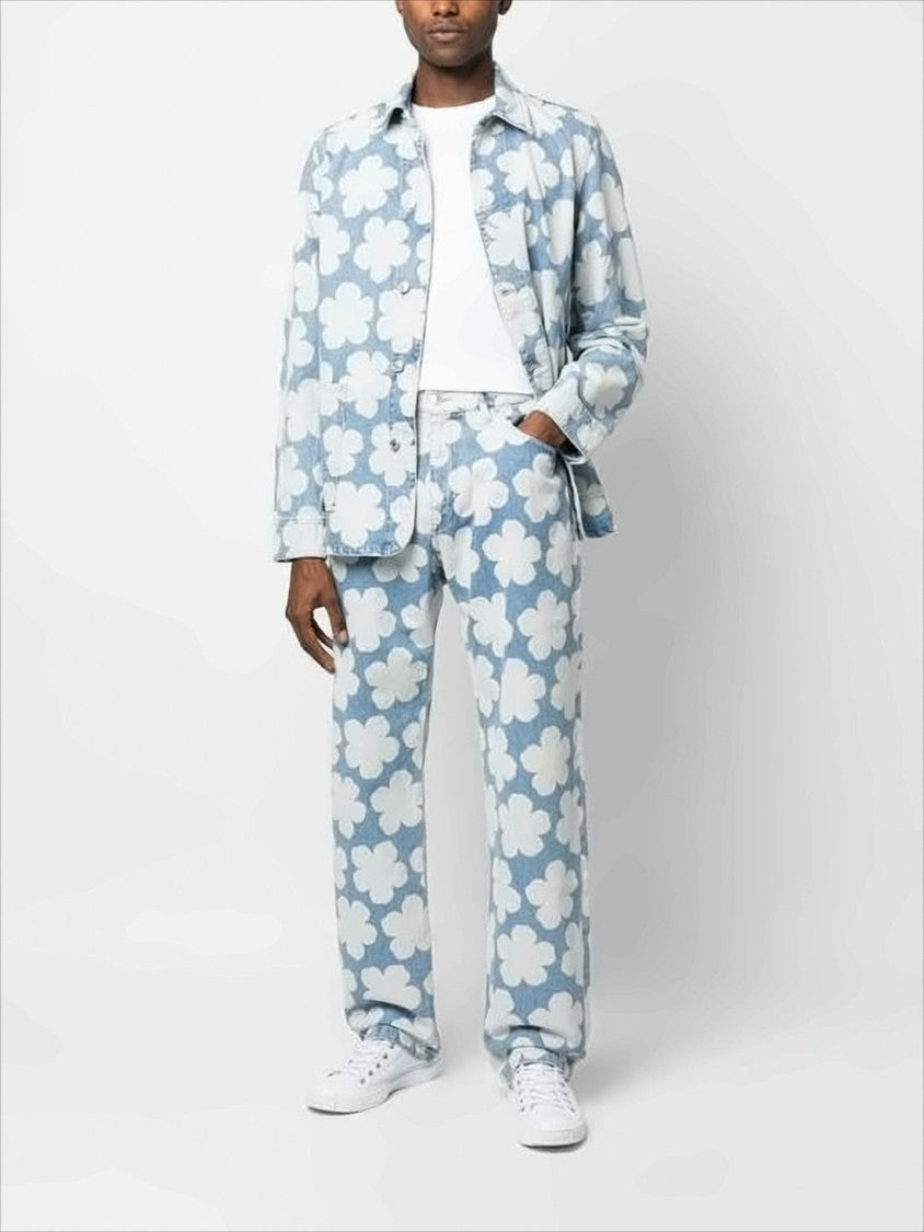 Kenzo Light Blue Denim Jacket With Bold Floral Pattern