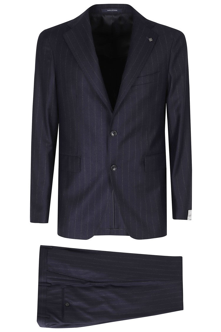 Tagliatore Blue Single-Breasted One-Pleat Pinstripe Wool Suit
