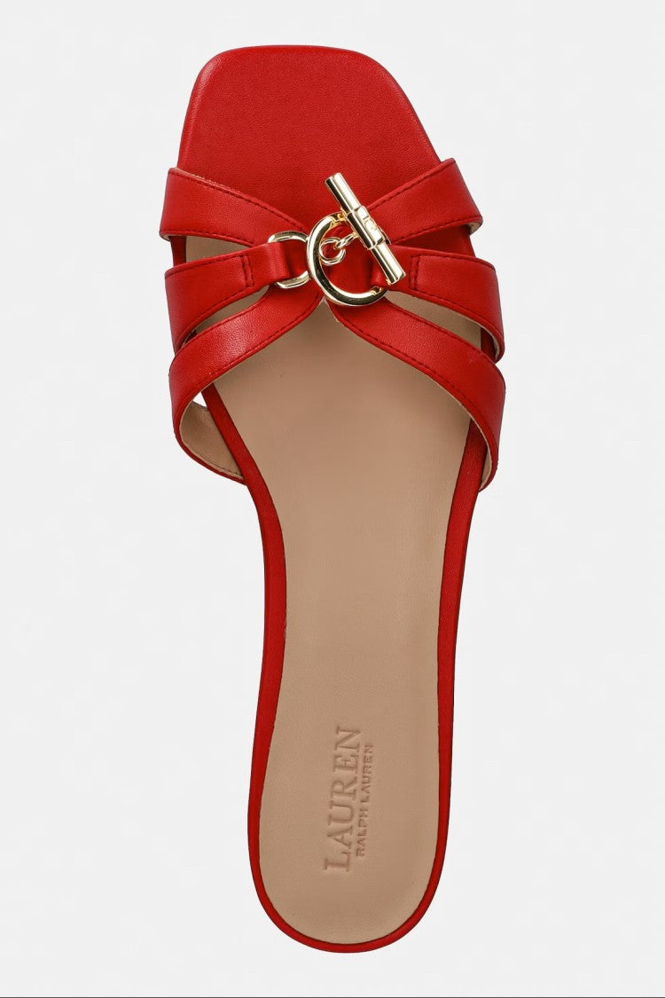 Lauren Ralph Lauren Flat Slide Sandals With Red Straps