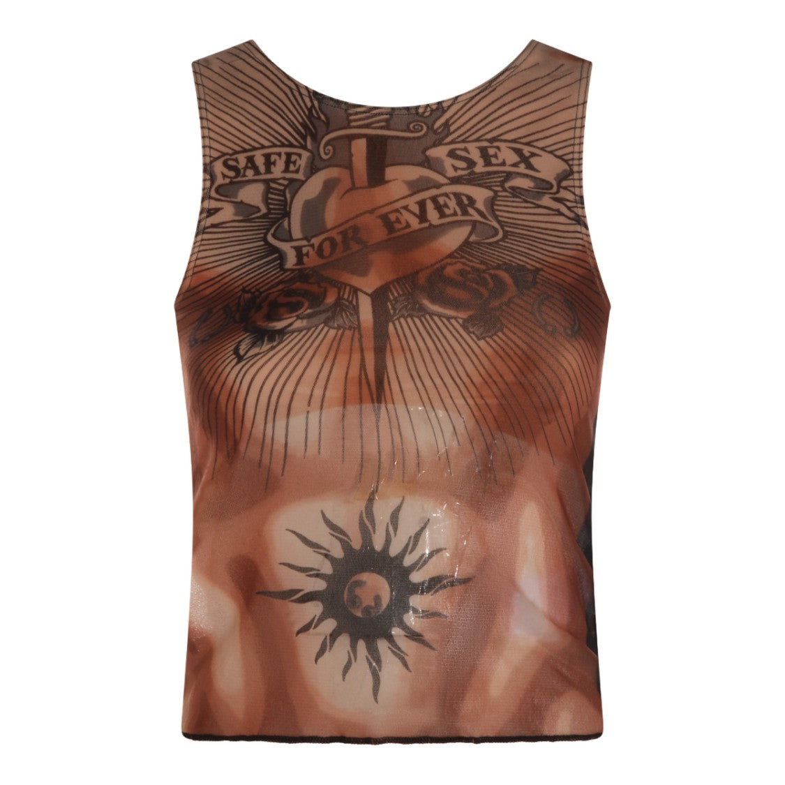 Jean Paul Gaultier Sheer Fitted Top With Tattoo-Inspired Prints