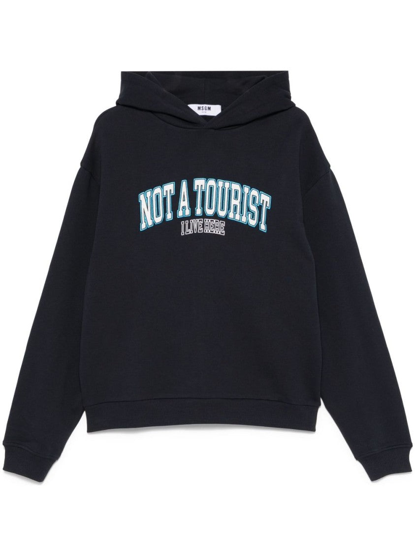 Msgm Blue Cotton Graphic Text Hoodie