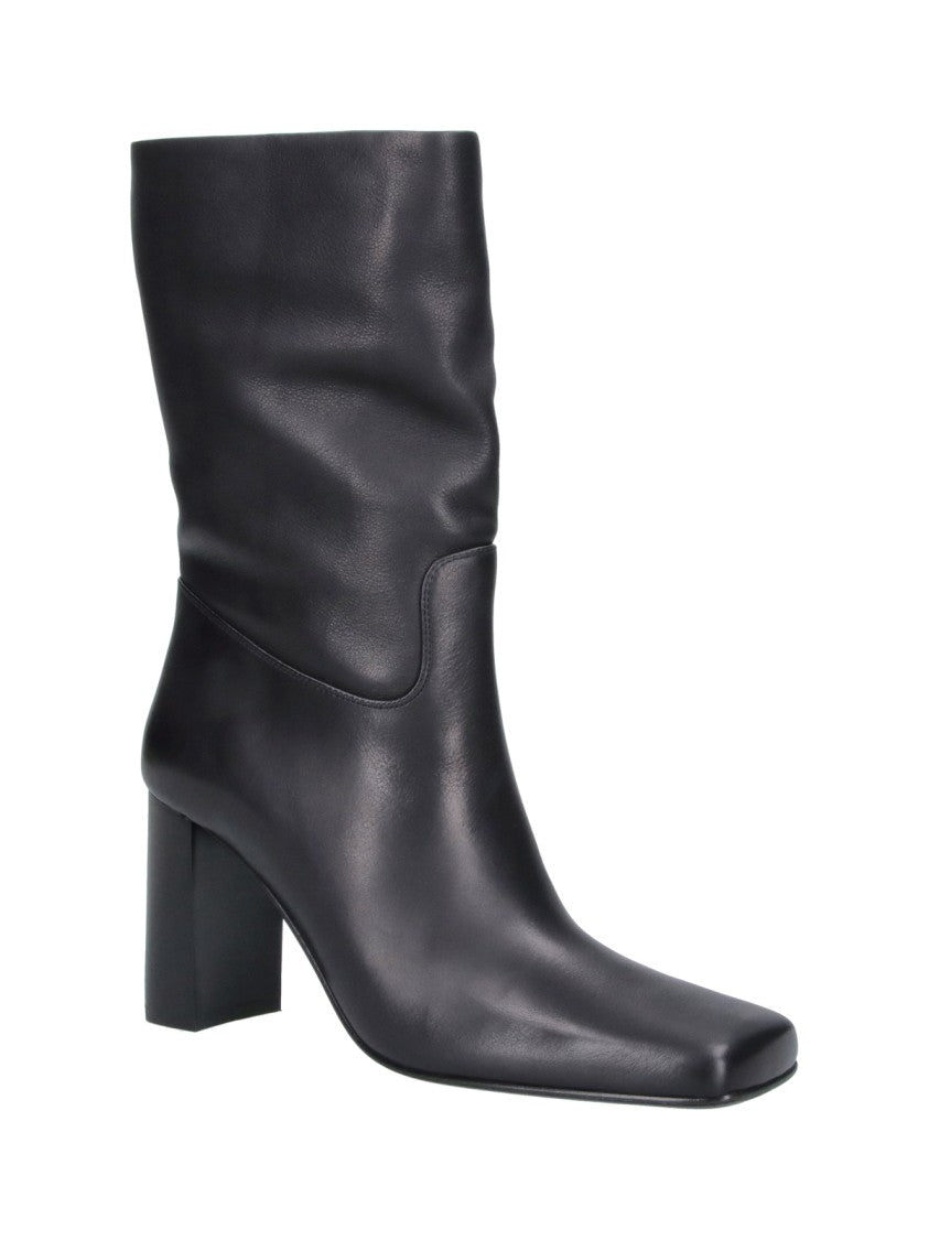 Khaite Black Petra Square-Toe Slip-On Leather Boots