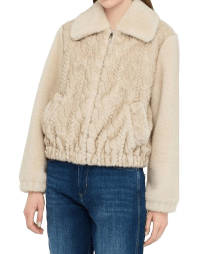 Liu Jo Plush Teddy Fabric Bomber Jacket With Braided Detailing