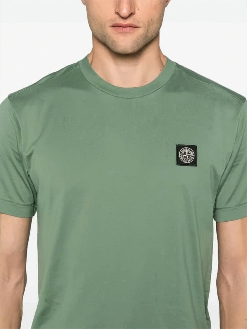 Stone Island Minimalist Green Cotton T-Shirt With Iconic Logo Patch