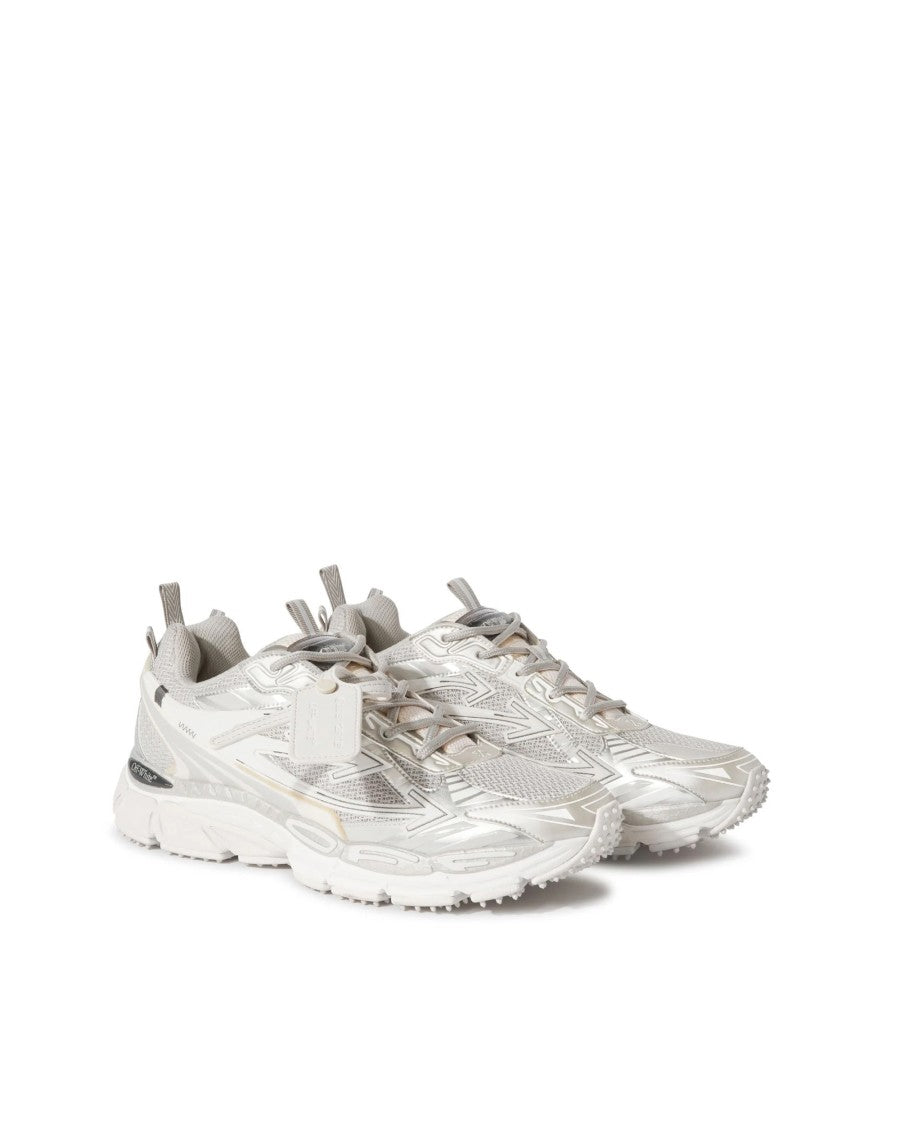 Off-White Light Grey And Silver Sneakers With Mesh