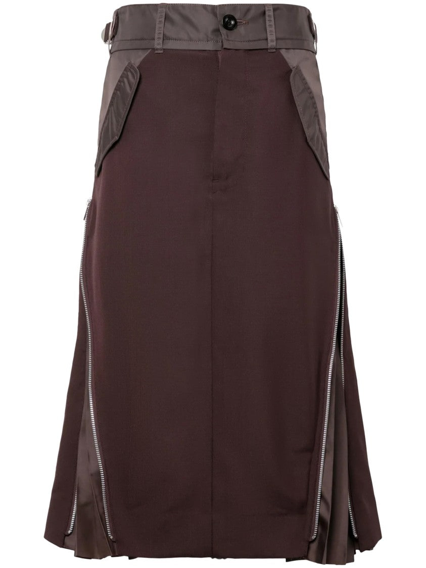 Sacai Tailored Brown Suiting Mix Skirt With Structured Silhouette