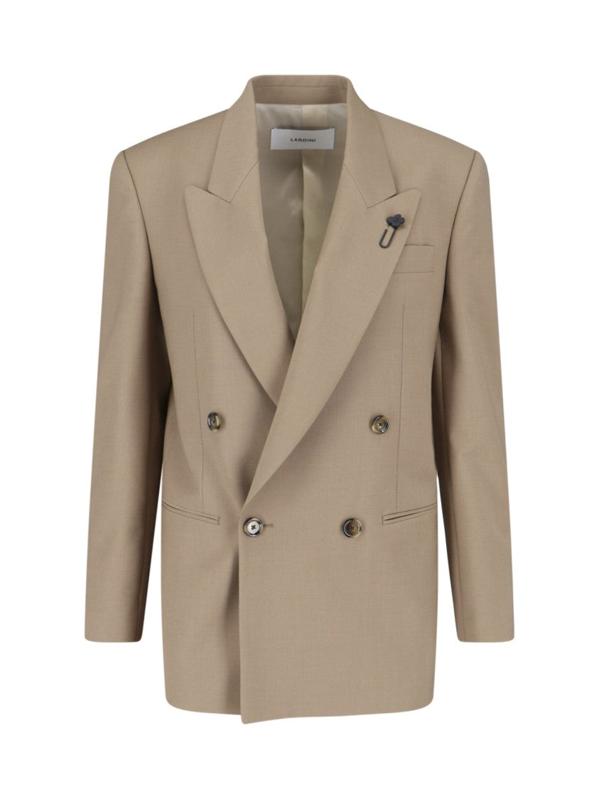 Lardini Beige Double-Breasted Wool Blend Blazer