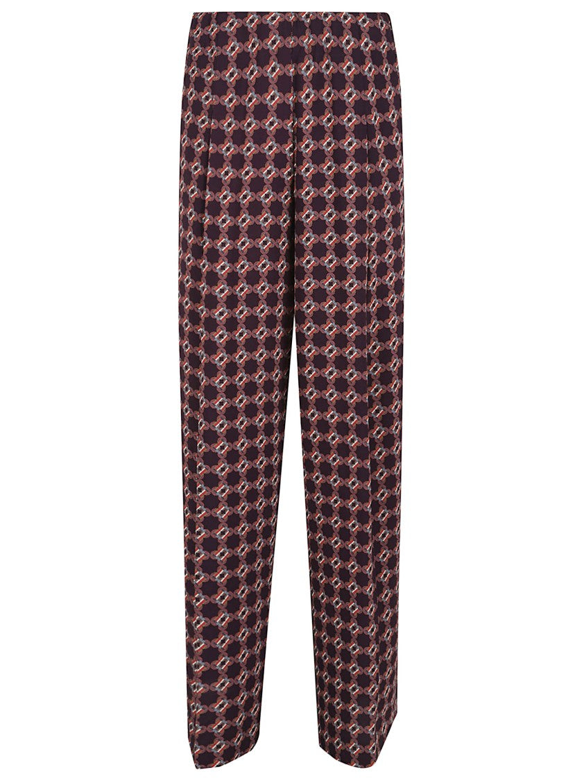Dries Van Noten Geometric Patterned High-Waist Trousers In Deep Aubergine