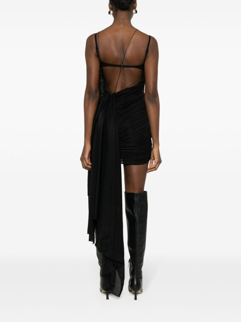 Mugler Draped Black Mini Dress