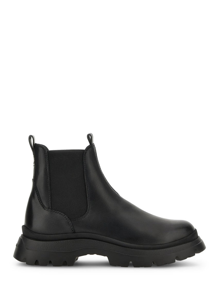 Hogan Black Chelsea Elastic Panel Chunky Lug Sole Boots