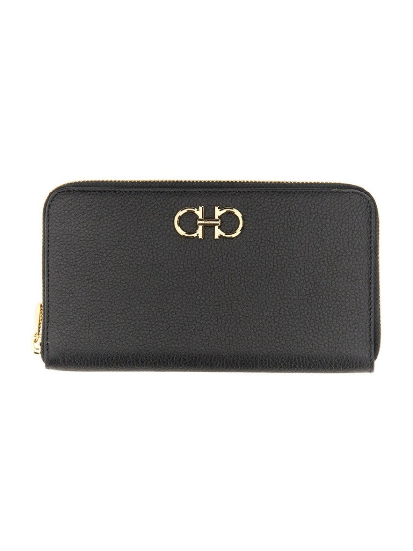 Ferragamo Textured Black Calfskin Gancini Wallet
