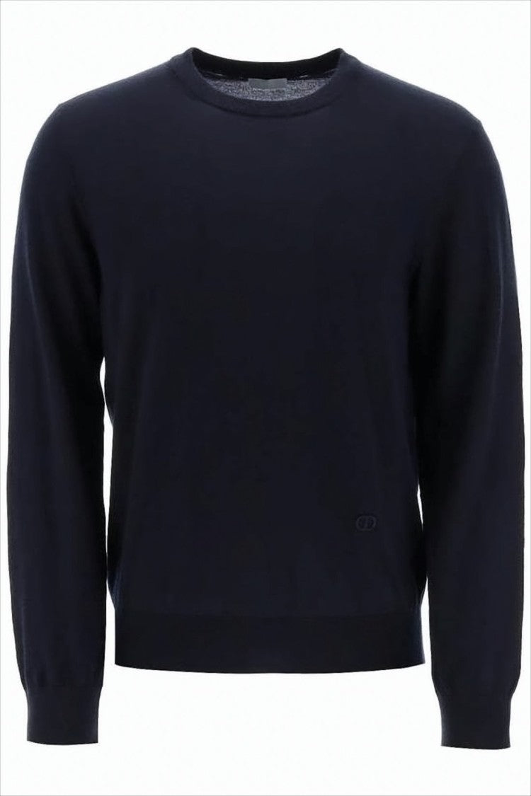 Christian Dior Classic Blue Cashmere Sweater With Ribbed Hem And Cuffs