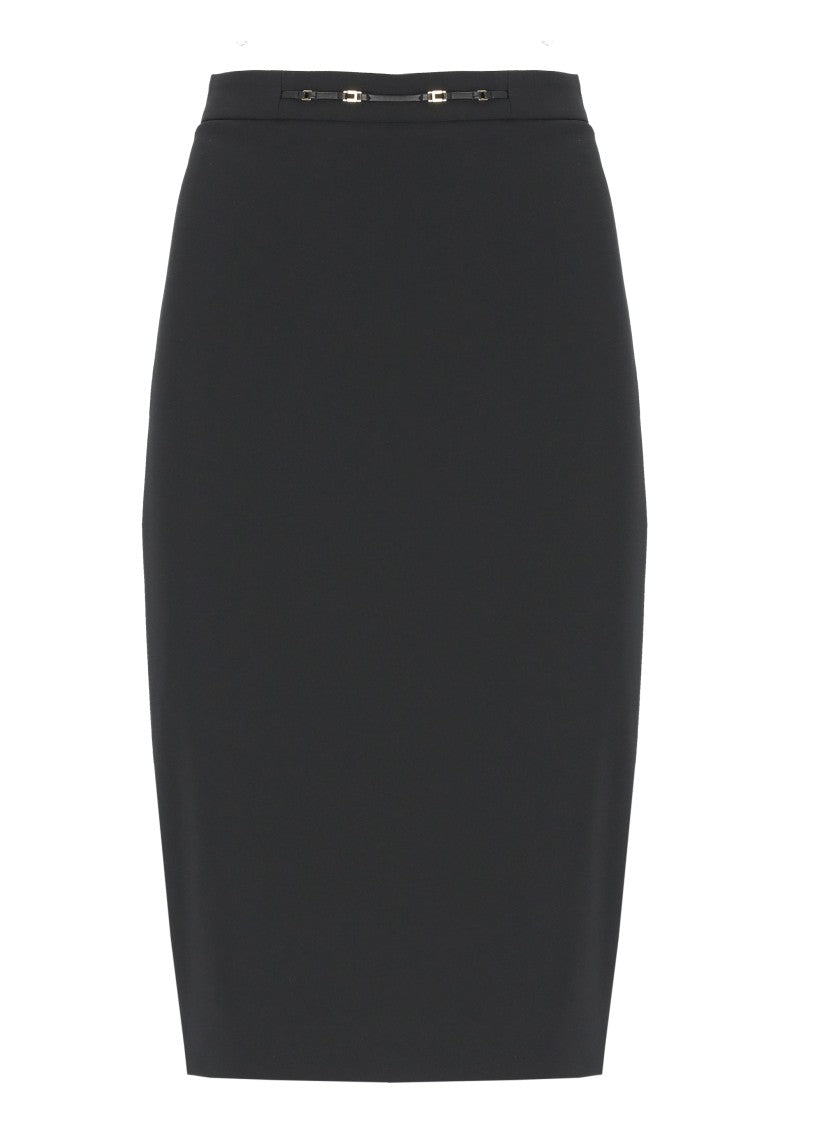 Elisabetta Franchi Fitted Midi Skirt With Front Gold Detail