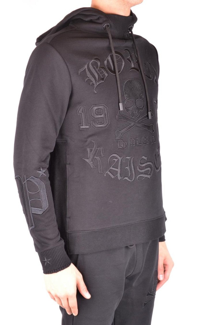 Philipp Plein Black Hoodie Bold Embossed Skull Design