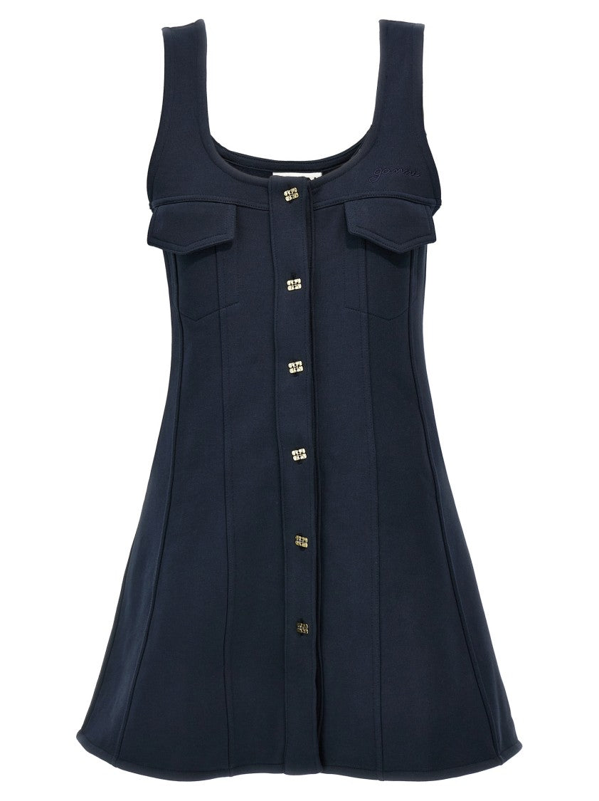 Ganni Fleece Cotton Mini Dress With Square Neckline