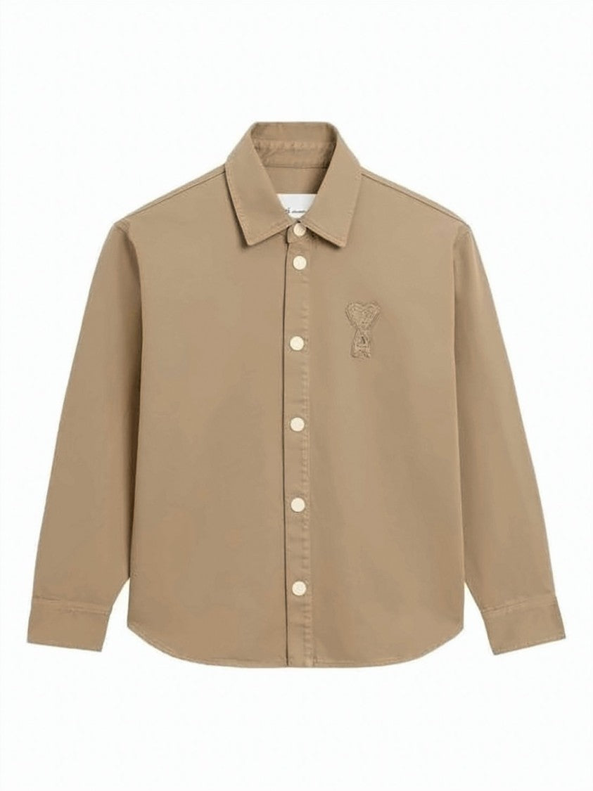 Ami Paris Oversized Cotton Knit Shirt With Tone-On-Tone Logo