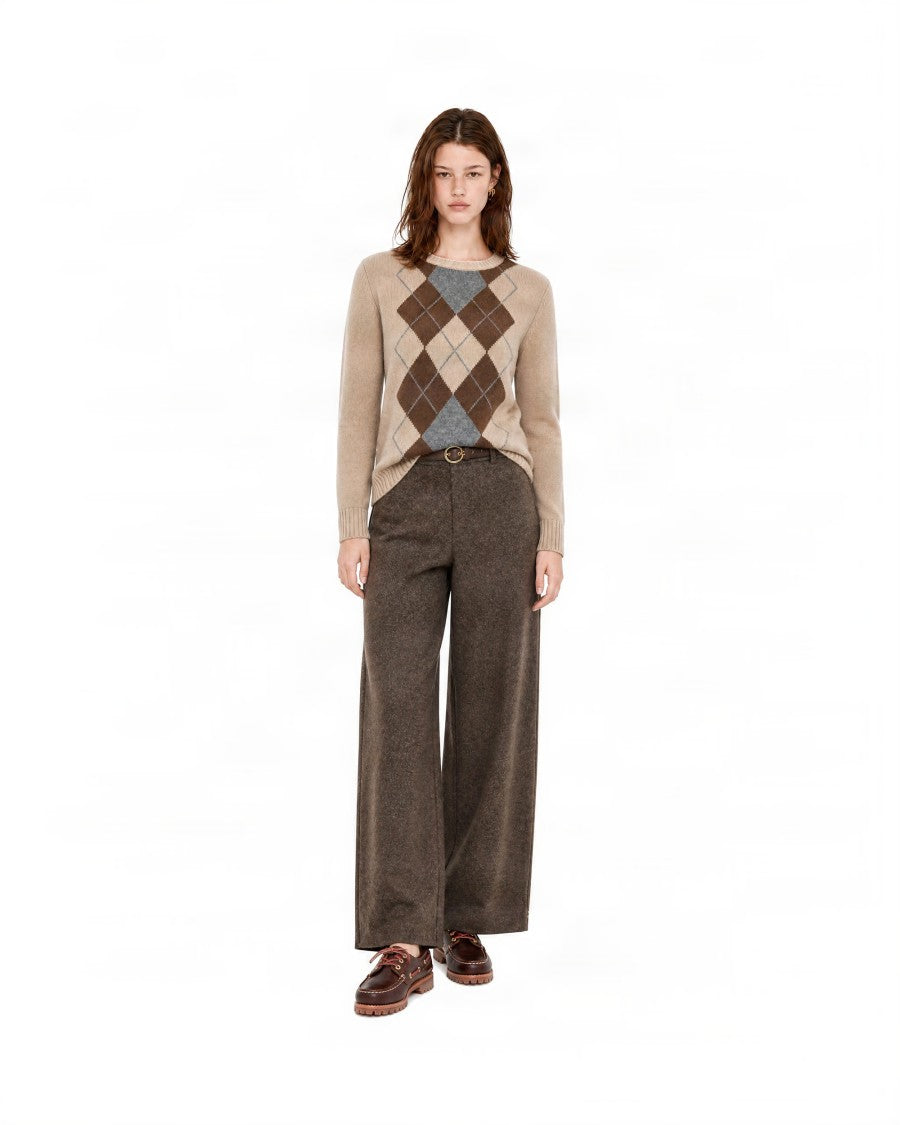 Max Mara Textured Herringbone Wide-Leg Trousers With High Waist
