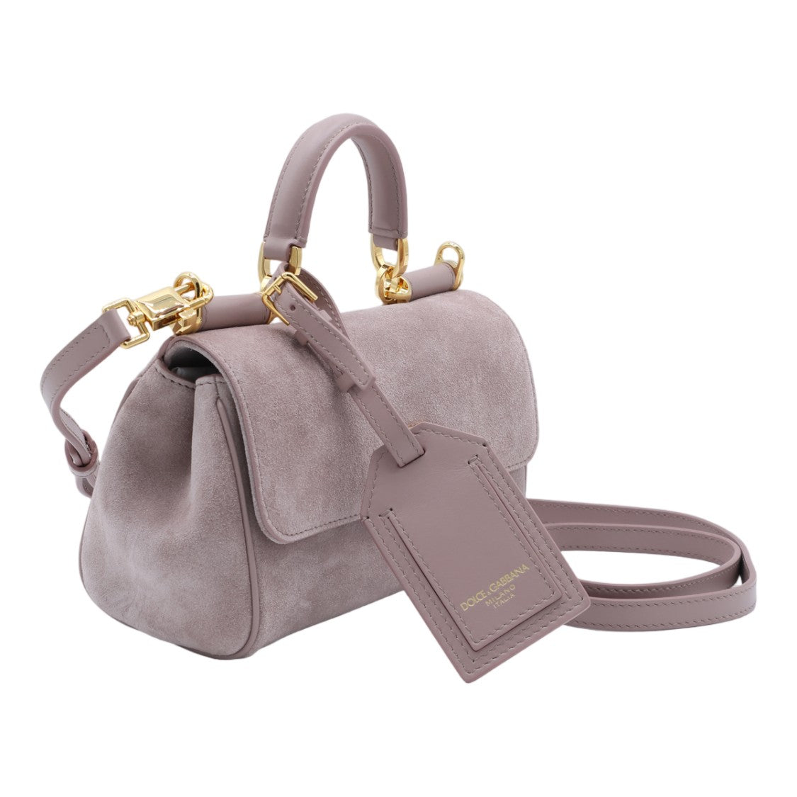 Dolce & Gabbana Structured Suede Handbag With Leather Accents And Gold Hardware