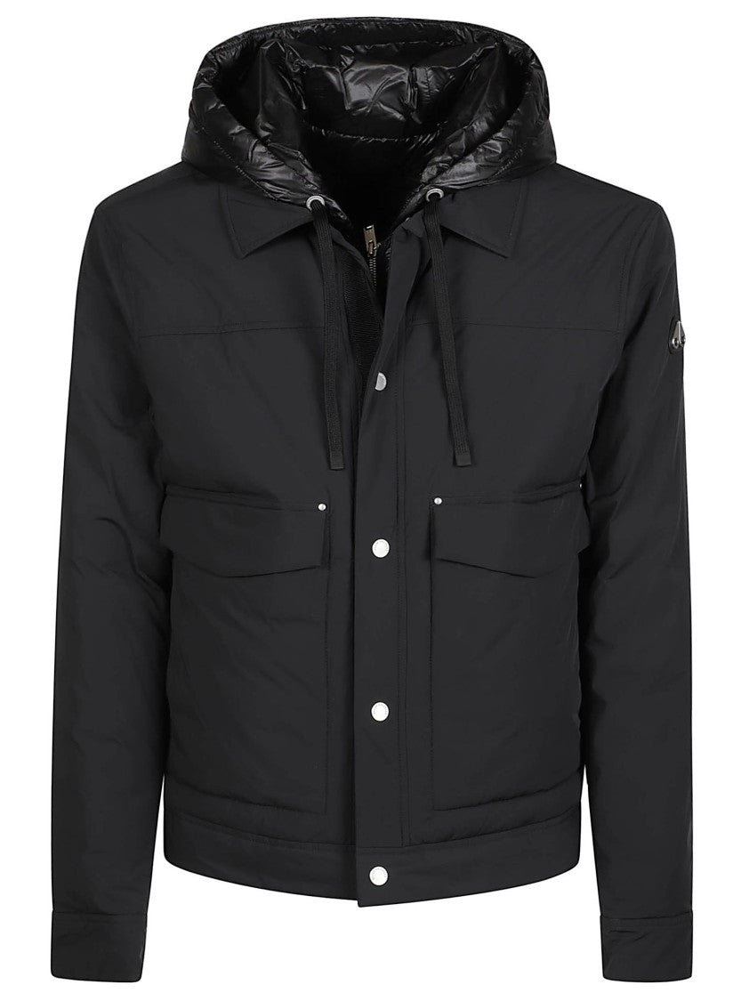 Moose Knuckles Structured Black Padded Trucker Jacket With Hood And Front Closure