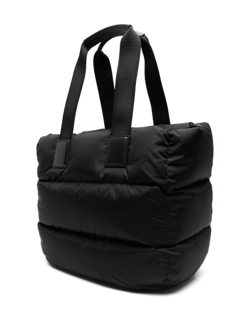 Moncler Puffy Black Tote Bag With Top Zip And Dual Handles