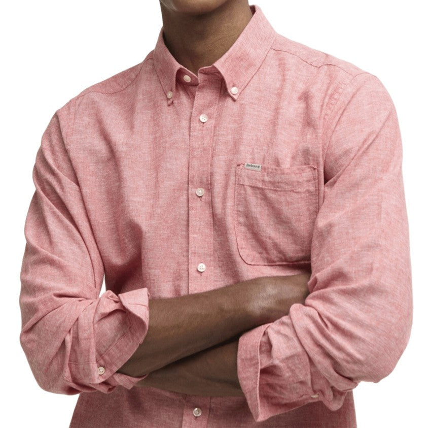 Barbour Long-Sleeve Textured Red Button-Up Shirt