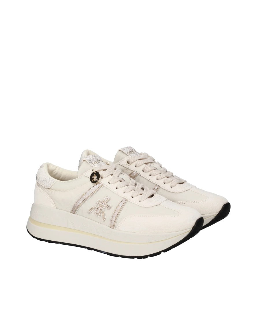 Premiata Textured Off-White Sneakers With Glamorous Accents