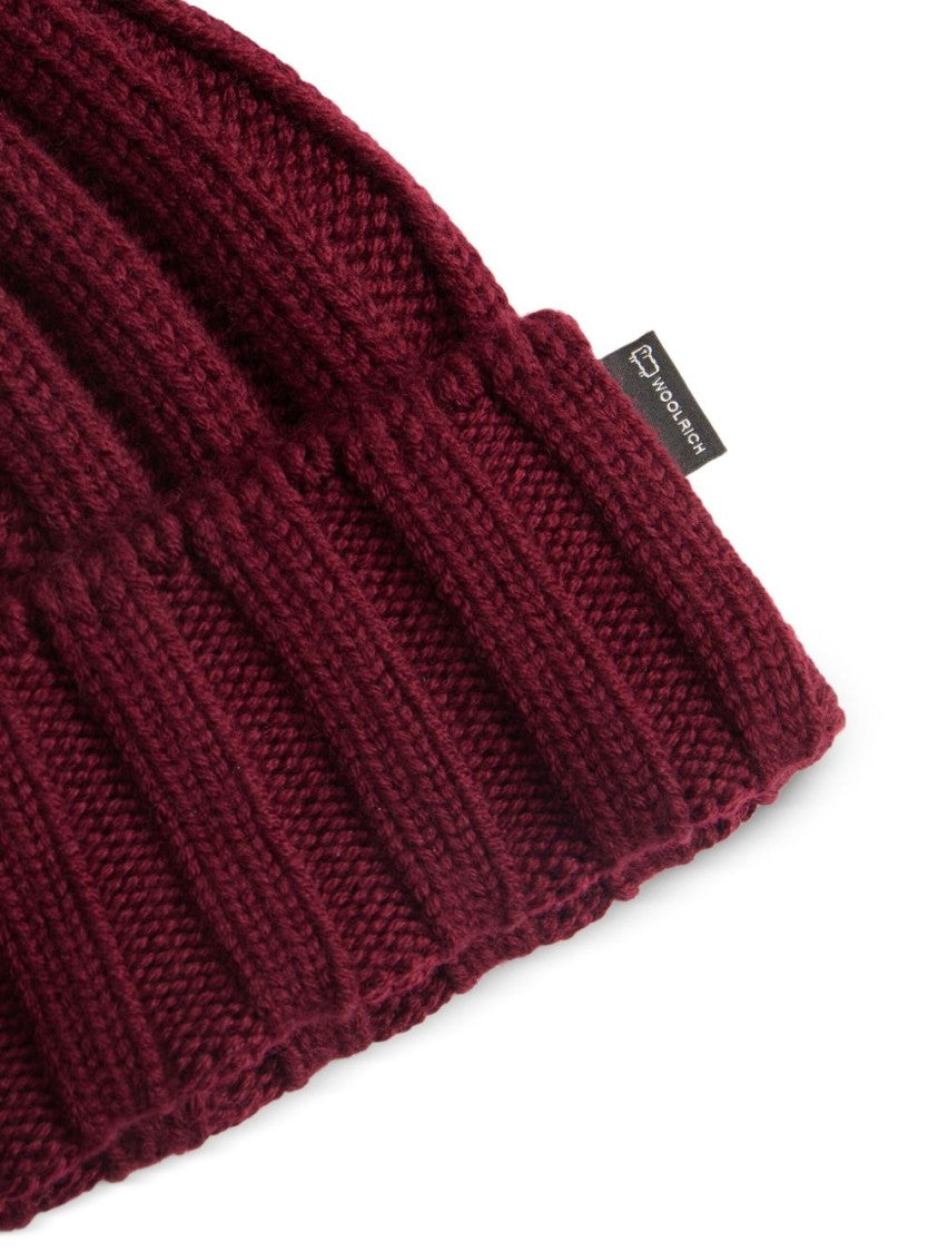 Woolrich Ribbed Wool Hat With Detachable Pom-Pom