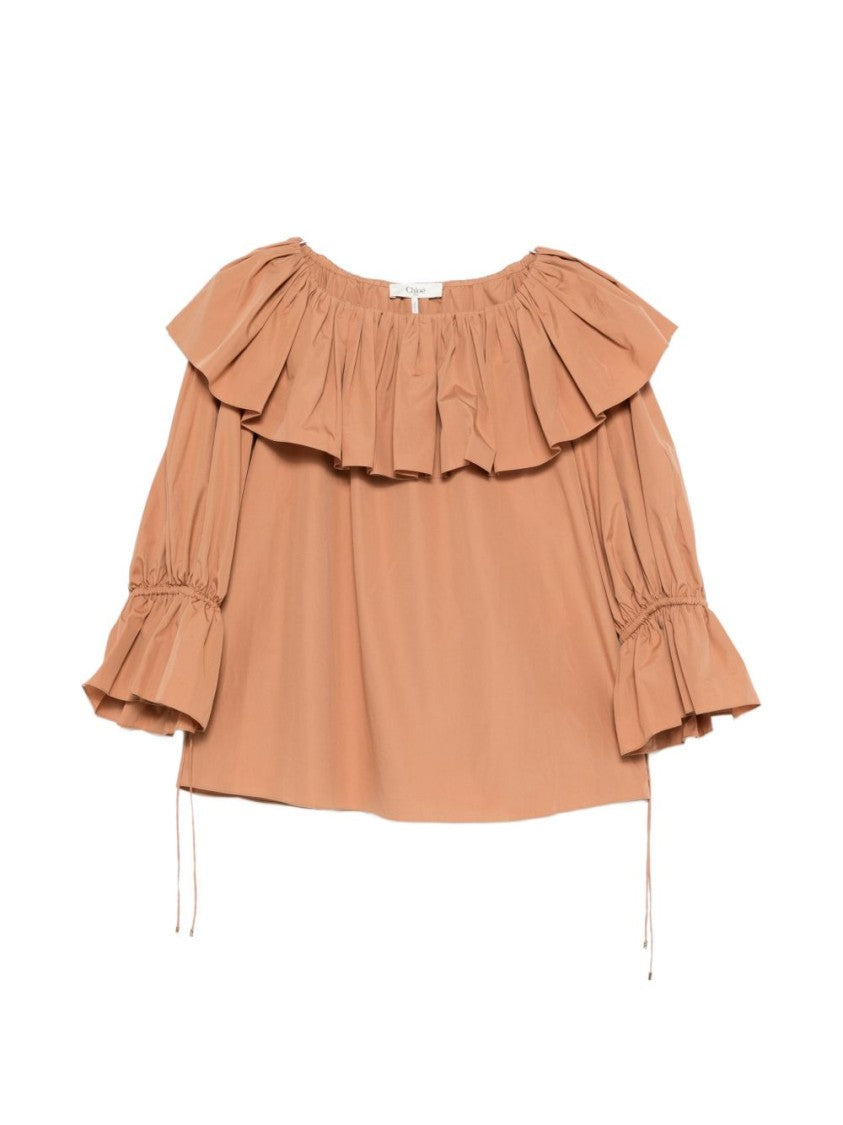 Chloé Loose Fit Ruffled Neckline Blouse