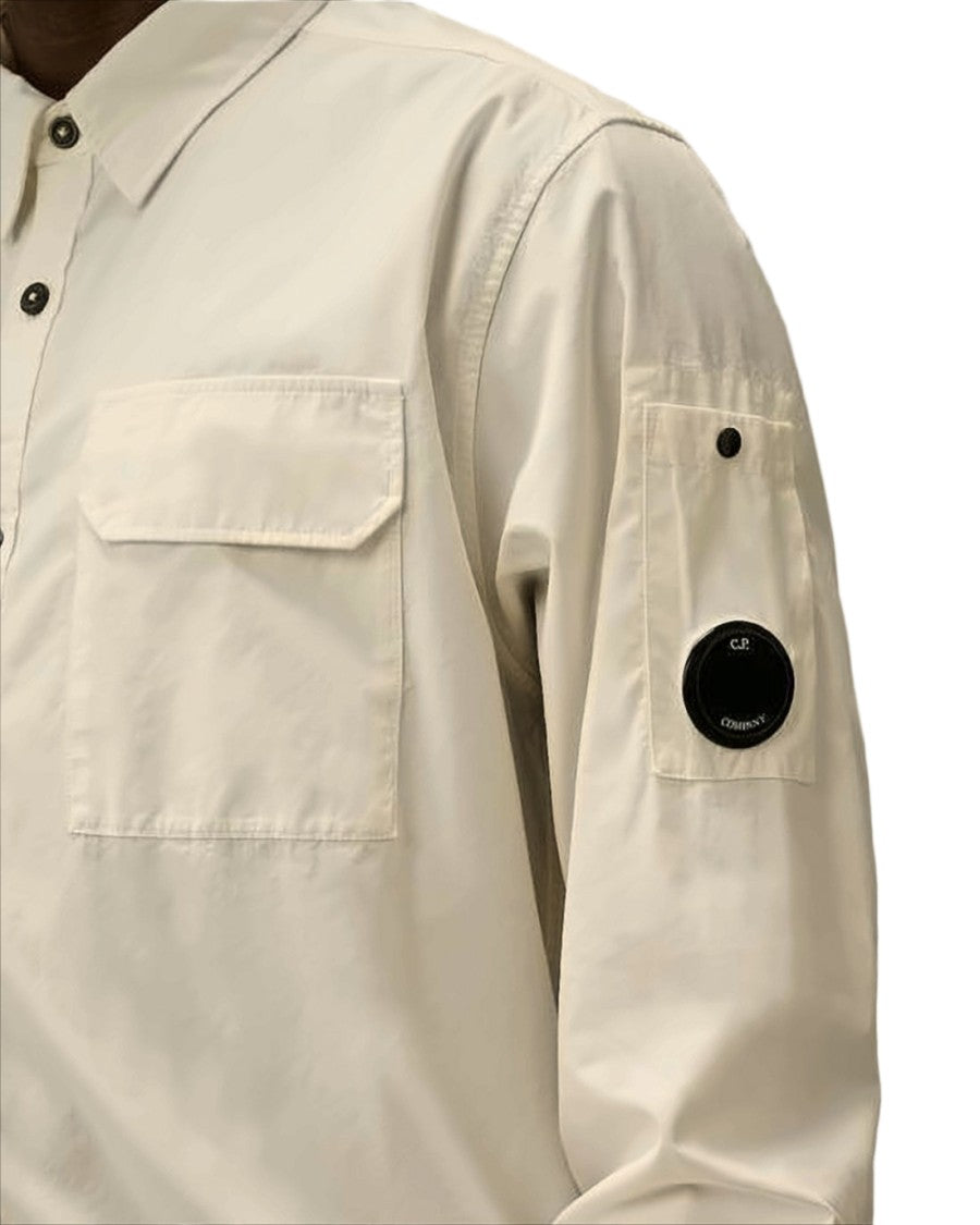 C.P. Company Minimalist White Long-Sleeve Shirt With Distinctive Patch
