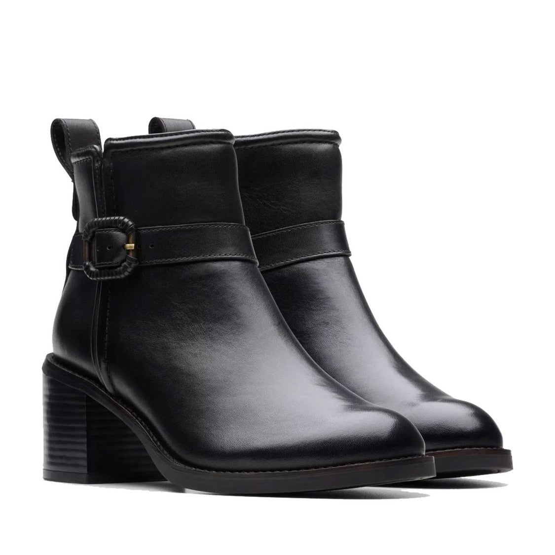 Clarks Black Chamberly Smooth Leather Ankle Strap Boots