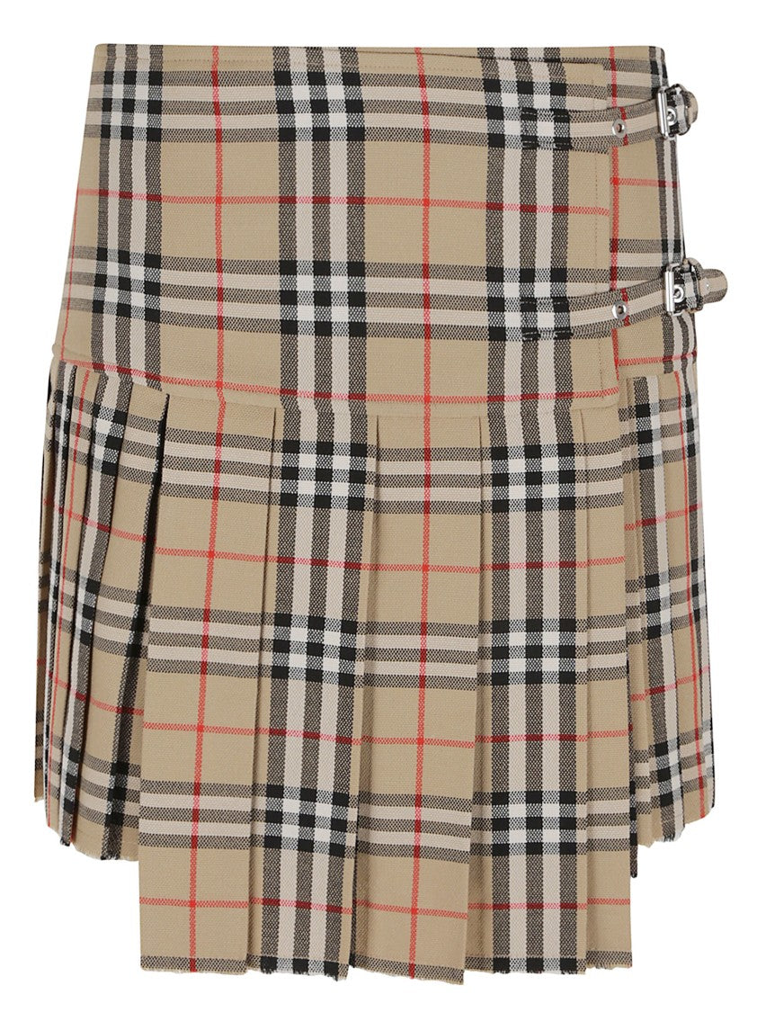 Burberry Pleated Wool Skirt In Archive Beige