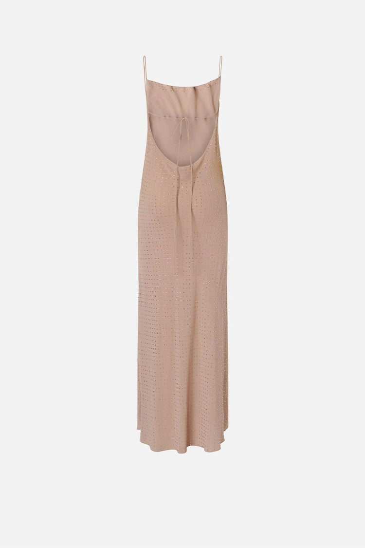 Pinko Beige Perforated Dot Cowl Neck Polyester Maxi Dress