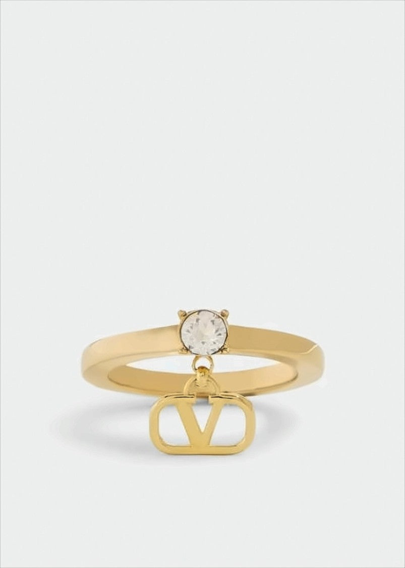 Valentino Garavani Gold-Tone Brass Ring With Interlocking 'V' Charm