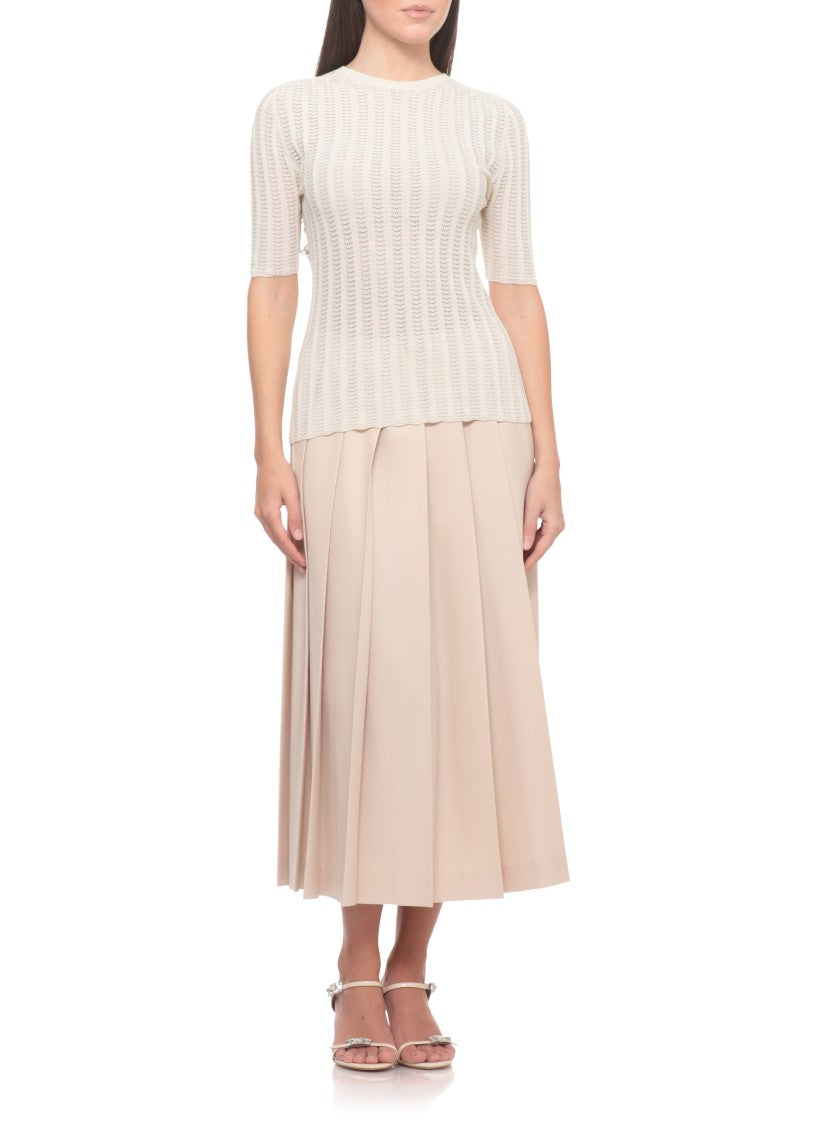 Fabiana Filippi Ivory Perforated Crewneck Cotton Short-Sleeved Top
