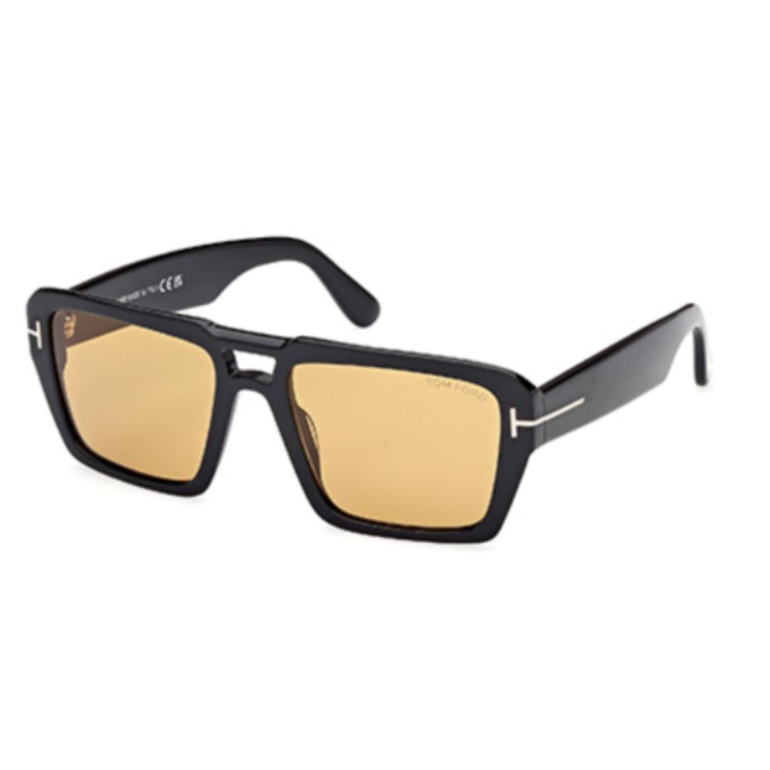 Tom Ford Rectangular Black Acetate Sunglasses With Amber Lenses